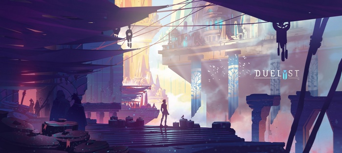 Duelyst concept art of a futuristic city