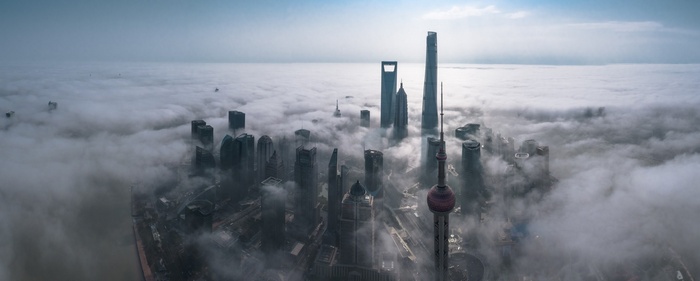 Shanghai skyline shrouded in mist