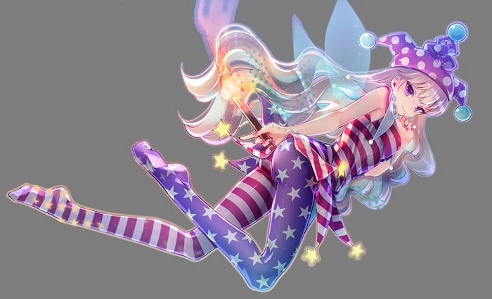 Clownpiece from Touhou with striped outfit and star patterns