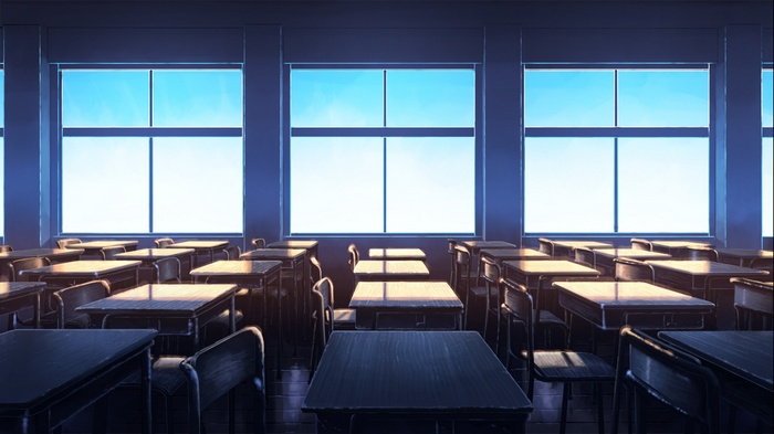 Classroom with desks and windows