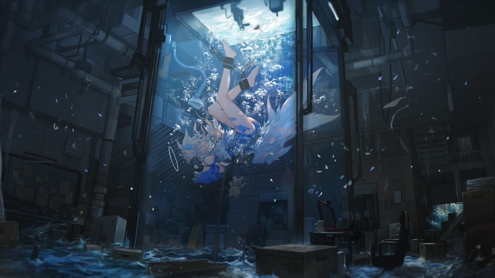 barefoot, Miv4t, chains, underwater, wings, water