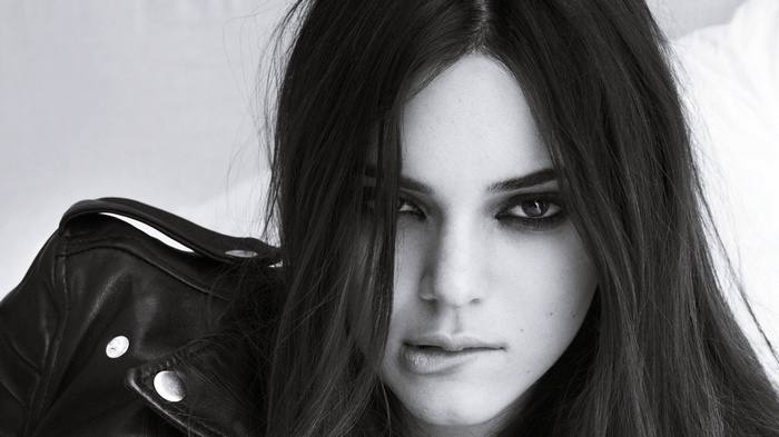 Kendall Jenner in black and white portrait