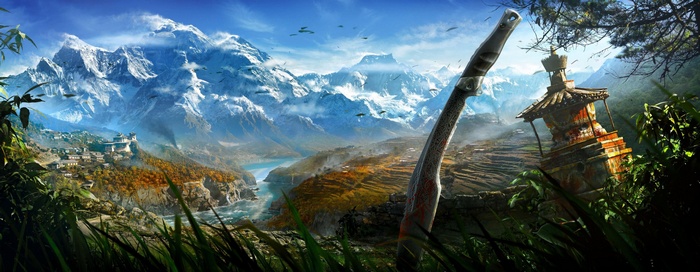 Far Cry 4 landscape with mountains and a knife