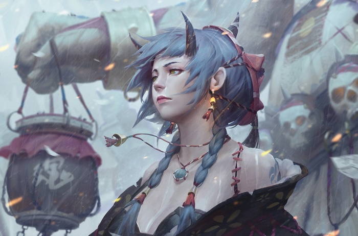 Artwork of a horned girl by GUWEIZ