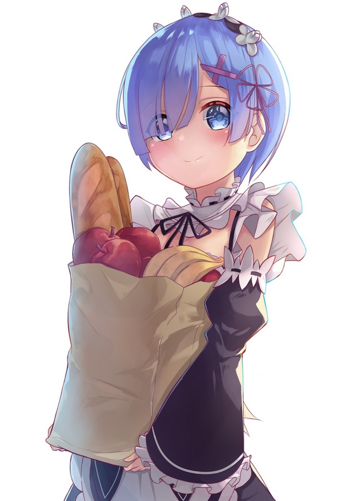 Rem from Re:Zero holding a grocery bag