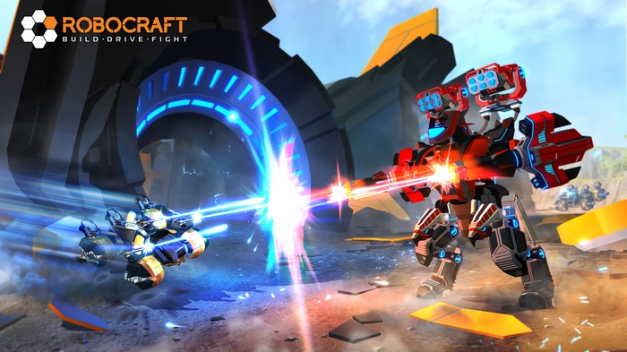 Robocraft robots fighting with lasers