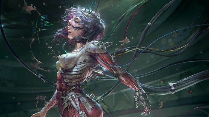 Motoko Kusanagi from Ghost in the Shell, cyborg with wires
