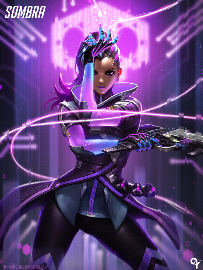 weapon, long hair, gun, anime girls, purple eyes, Sombra, Overwatch, purple hair, anime, Sombra (Overwatch)