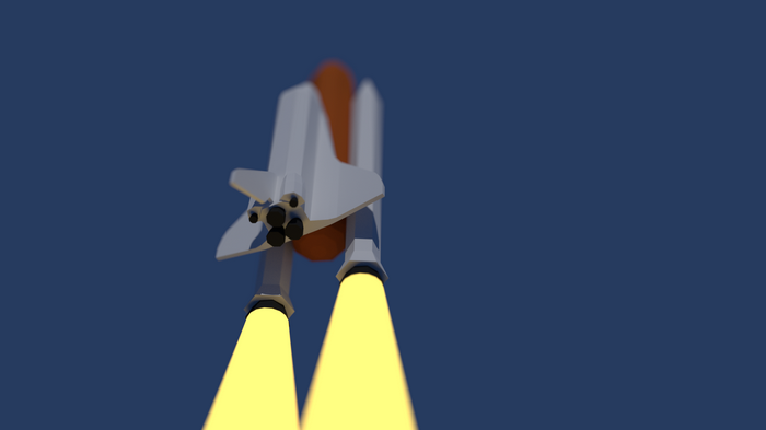 Space shuttle launching with bright flames