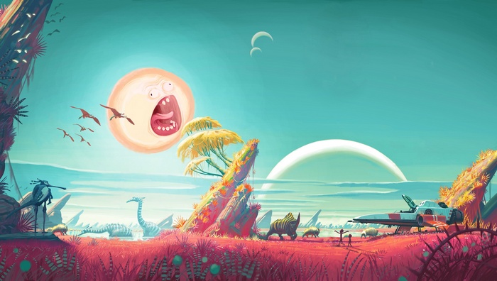Rick and Morty fan art of alien planet landscape