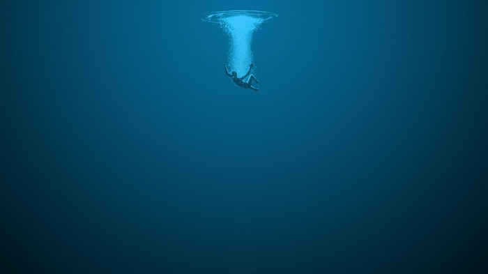 drowning, fan art, blue background, simple background, minimalism, HD ...