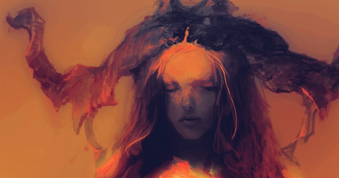 Digital art of a woman with horns