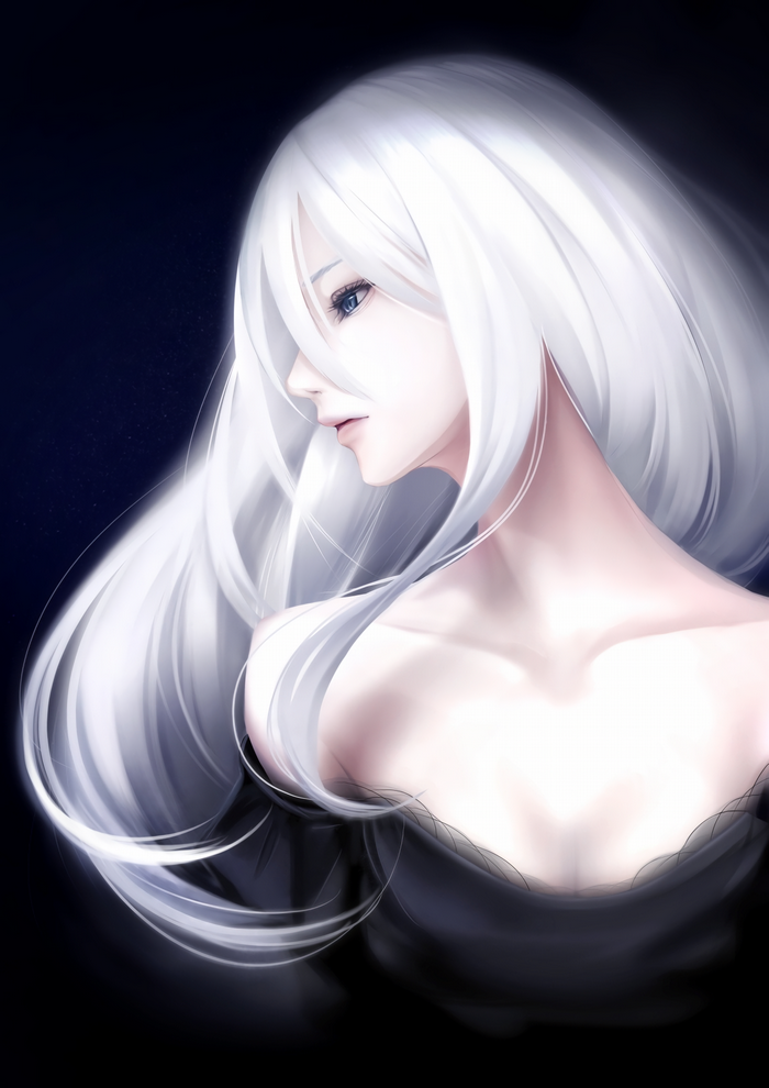 no bra, white hair, open shirt, anime girls, long hair, gray eyes, anime