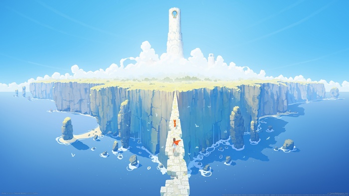 Girl and fox from Rime on a bridge