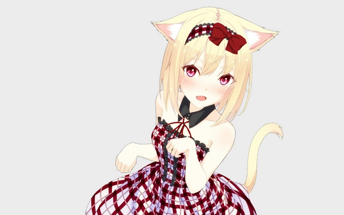 Anime girl with blonde hair, pink eyes, and cat ears