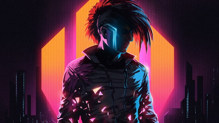 Klayton from Scandroid in Cyberpunk Cityscape