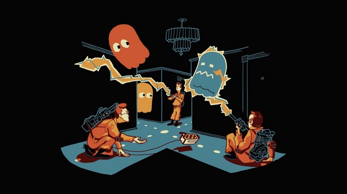 Ghostbusters and Pac-Man Ghosts Crossover Artwork