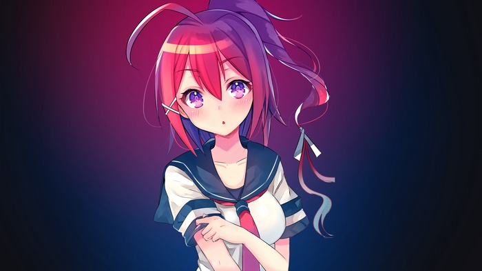 Anime girl with red and purple hair in a sailor uniform