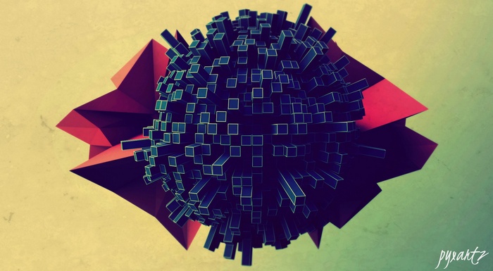Abstract 3D object with geometric shapes and cubes