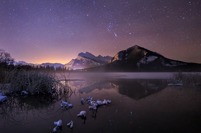 Starry night over Vermilion Lakes, Banff National Park, Canada
