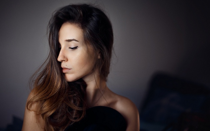 wavy hair, model, bare shoulders, depth of field, Lorenza , auburn hair ...