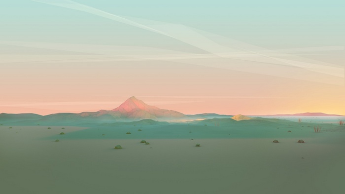 Low poly mountains at sunset digital art