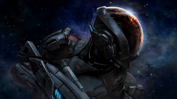 Commander Shepard from Mass Effect in space