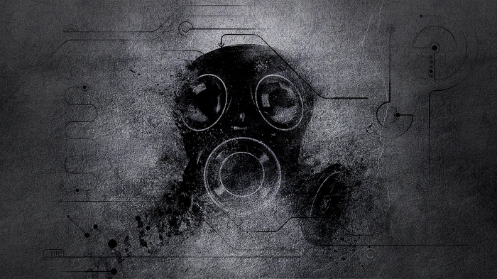 Gas mask with futuristic circuit patterns