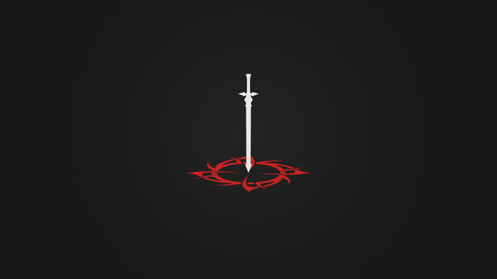 Minimalist white sword with red tribal design