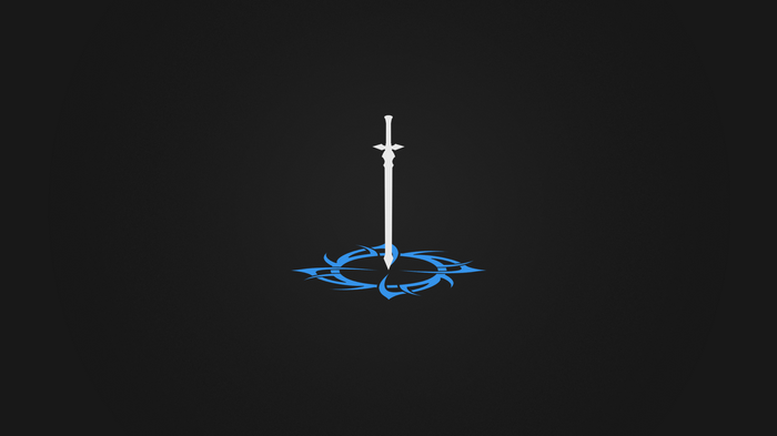 Minimalist white sword with blue tribal design