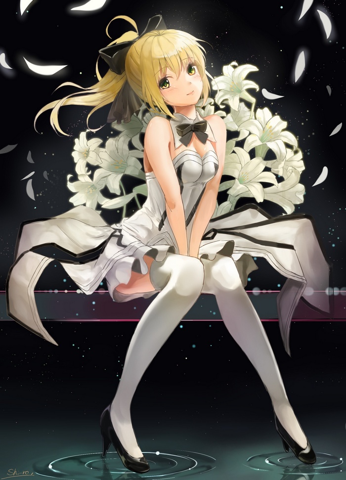 Saber Lily in a white dress with lilies