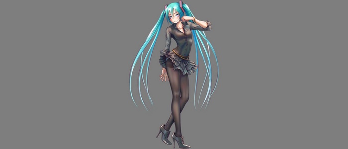 Hatsune Miku in a black outfit with aqua twintails