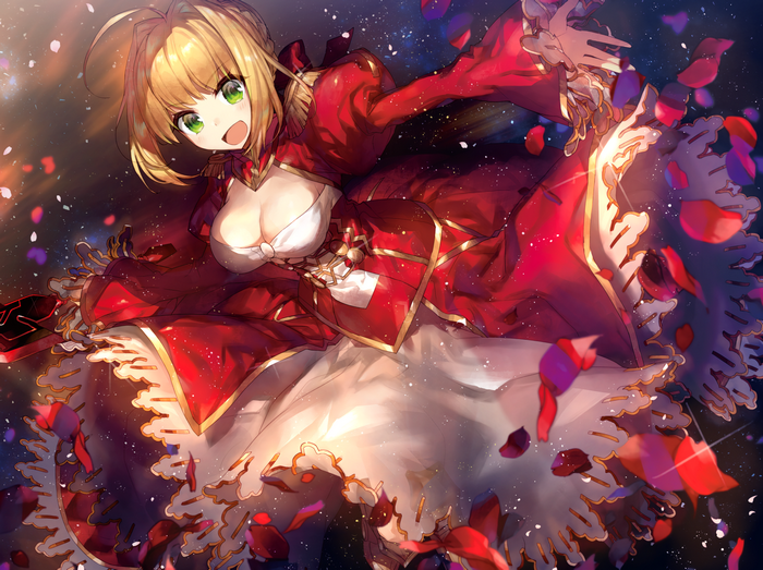 Saber Nero from Fate/Extra in a red dress