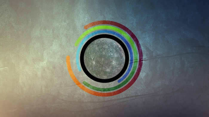 Mercury with colorful rings on abstract background