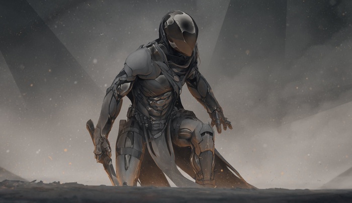 Science fiction warrior in armor with a sword