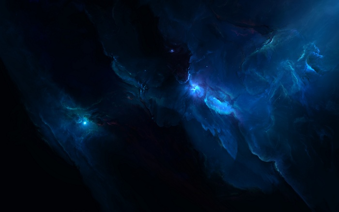 Blue nebula with stars and planets in space