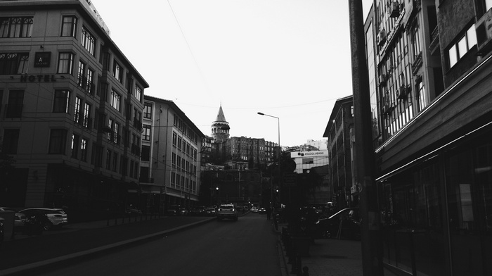 Galata Tower in Istanbul, Monochrome Street View
