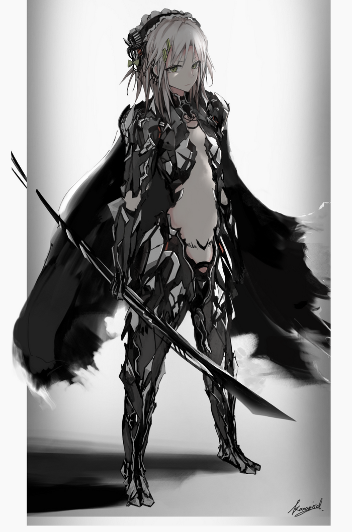 Anime girl with sword and cape