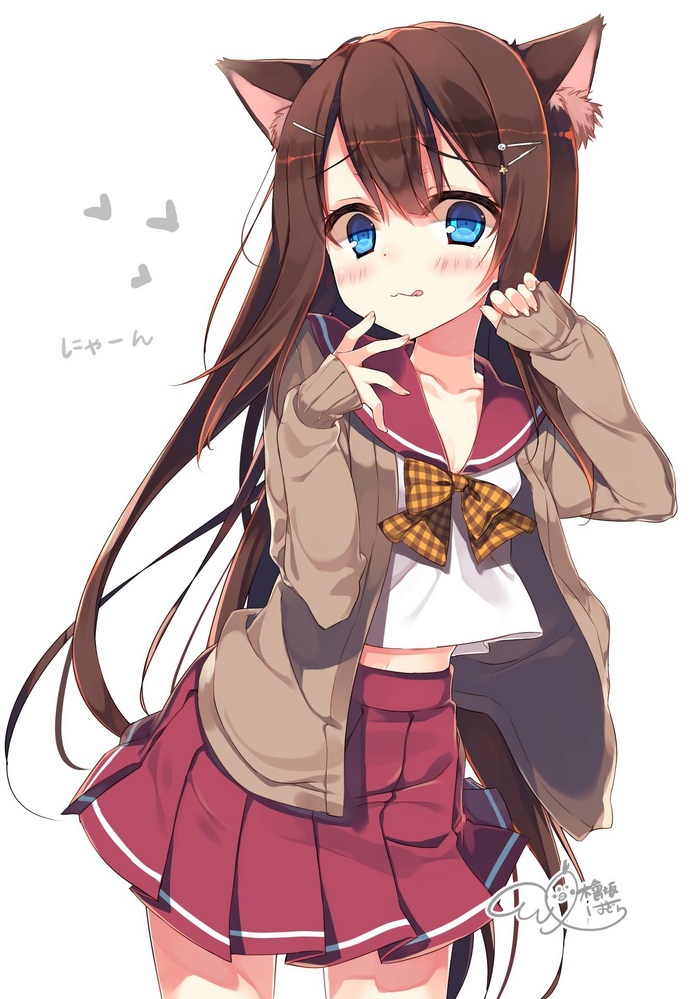 Anime girl with cat ears and school uniform