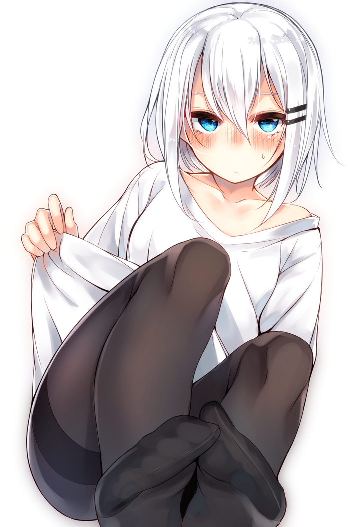 anime, white hair, aqua eyes, short hair, anime girls, stockings