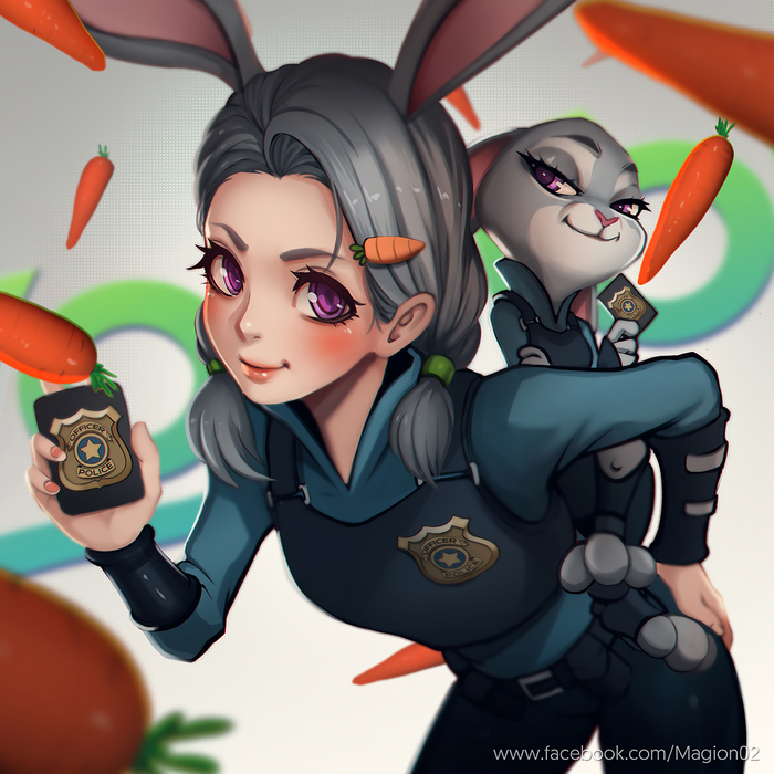 Zootopia anime girls with bunny ears and police uniforms