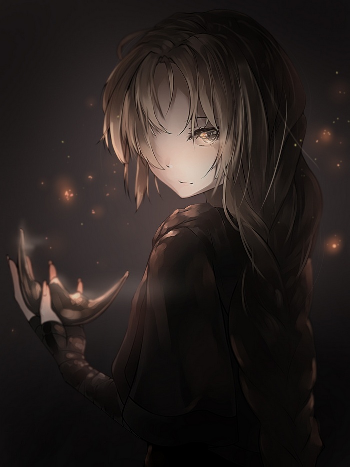Anime girl with long hair holding a glowing object
