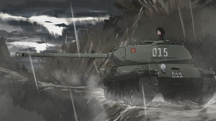 Anime girl in a tank during a war