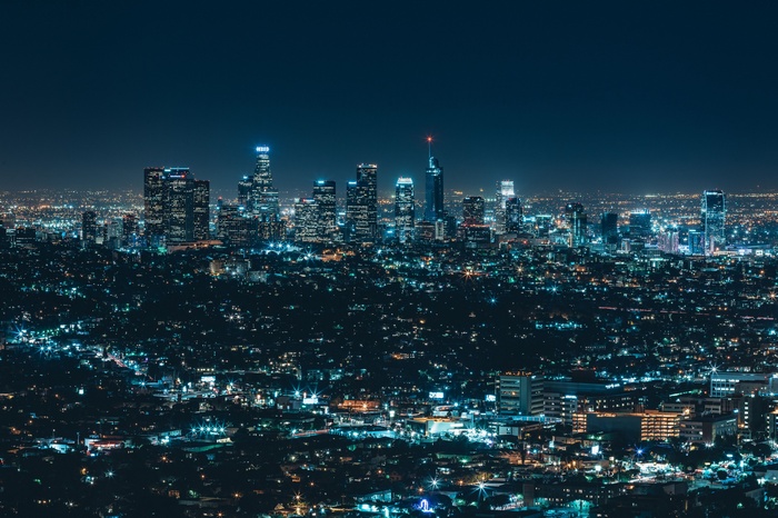Los Angeles cityscape at night with city lights