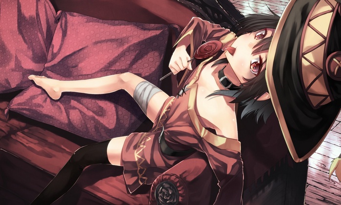 Megumin from Kono Subarashii Sekai ni Shukufuku wo! with a lollipop