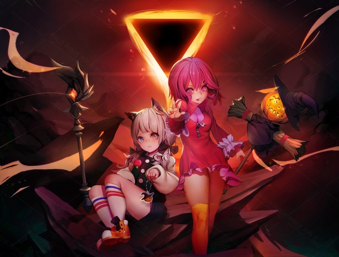 Halloween Witch Loli Characters with Pumpkin