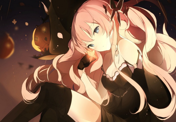 Anime girl with pink hair and witch hat