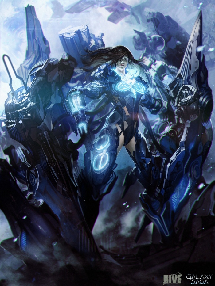 Woman in futuristic armor from Galaxy Saga