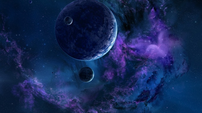 Planets and nebula in deep space with stars