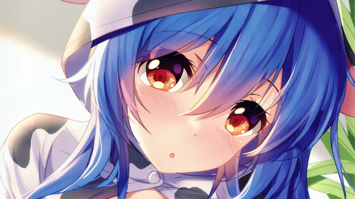 Anime girl with blue hair and red eyes